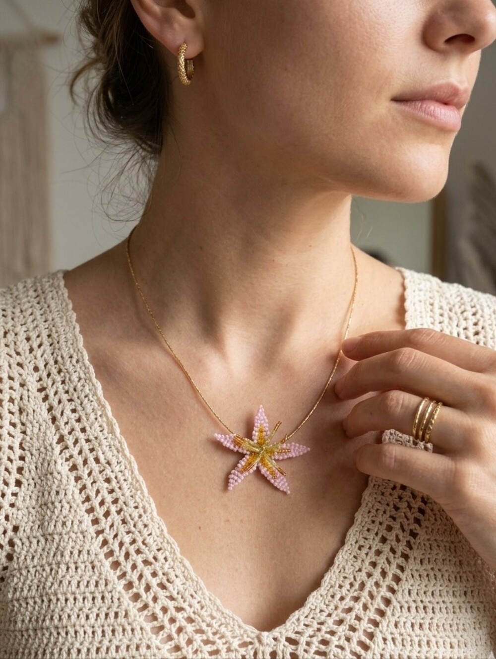 🌸 NAKAMOL Chicago Beaded Flower Short Necklace 🌸